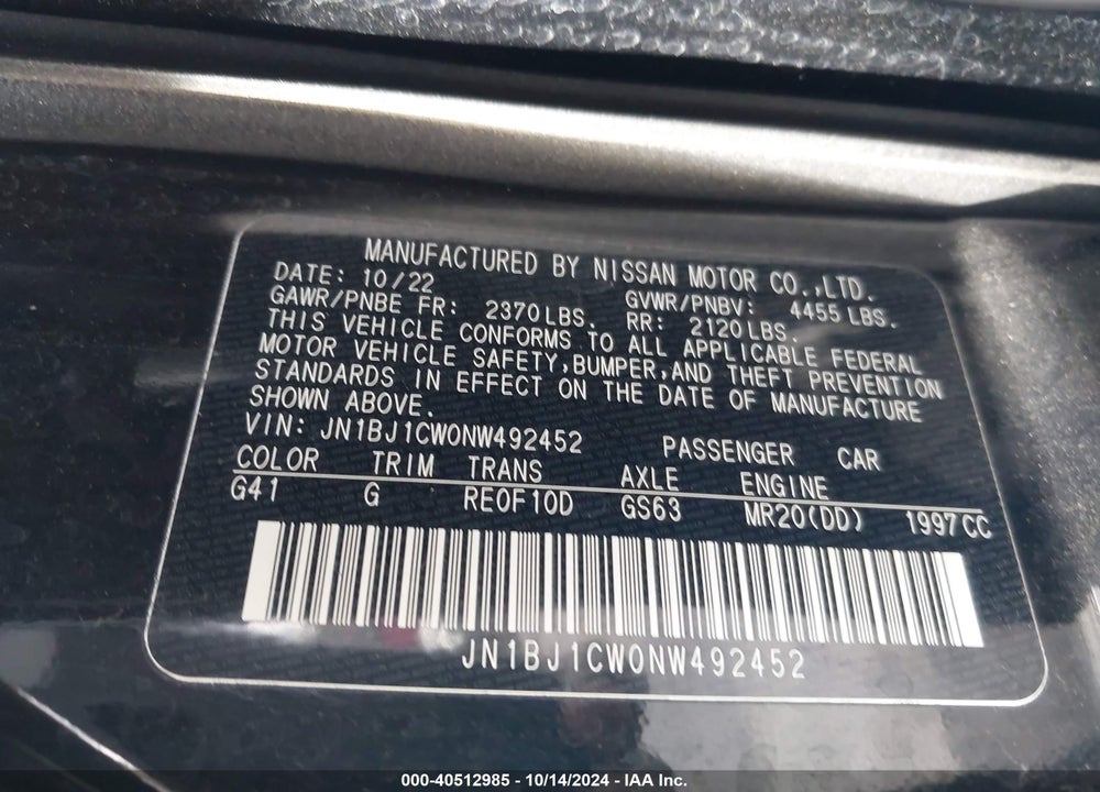 2022 NISSAN ROGUE SPORT SL AWD XTRONIC CVT VIN: JN1BJ1CW0NW492452