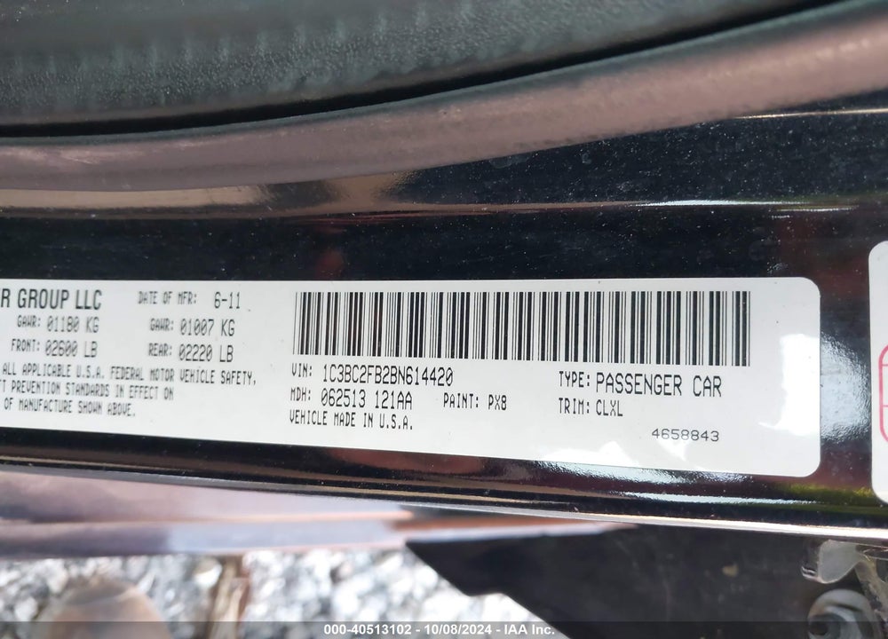 2011 CHRYSLER 200 LIMITED VIN: 1C3BC2FB2BN614420