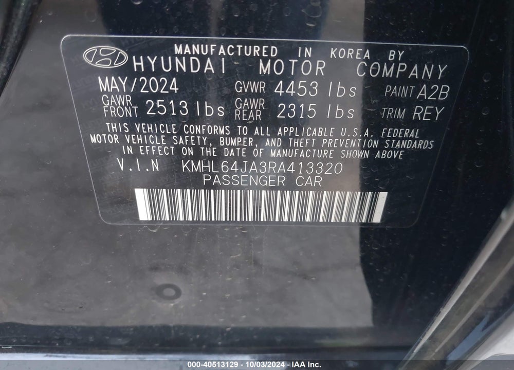2024 HYUNDAI SONATA SEL VIN: KMHL64JA3RA413320