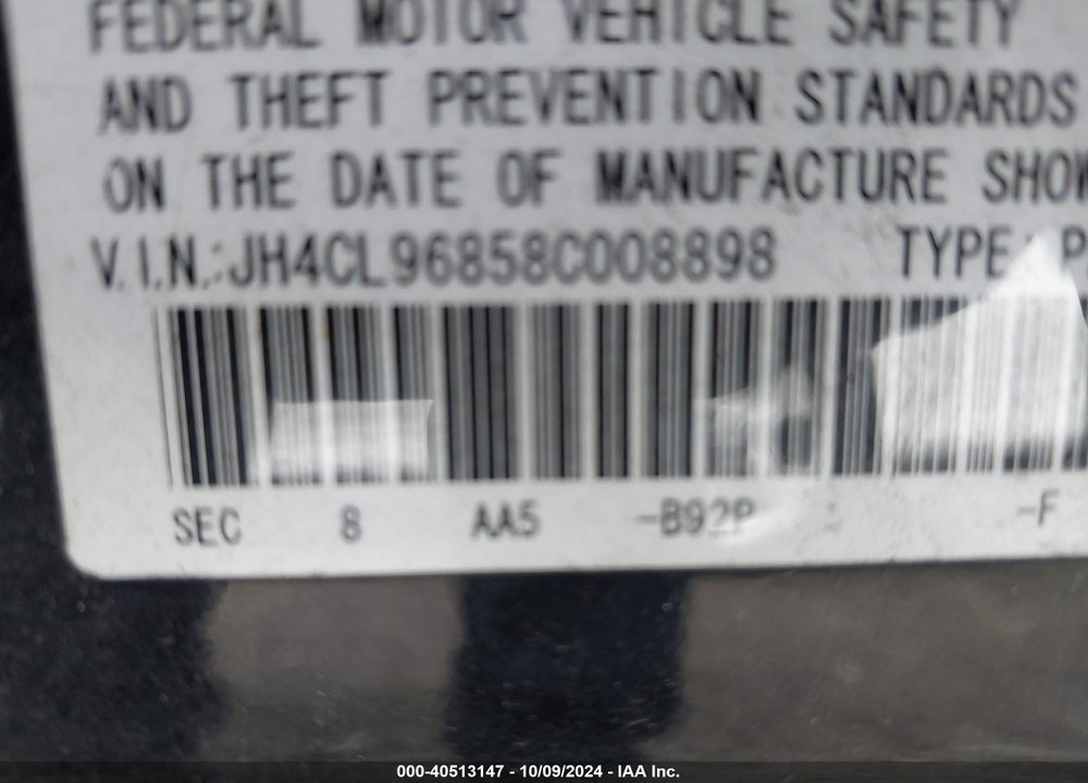 2008 ACURA TSX VIN: JH4CL96858C008898