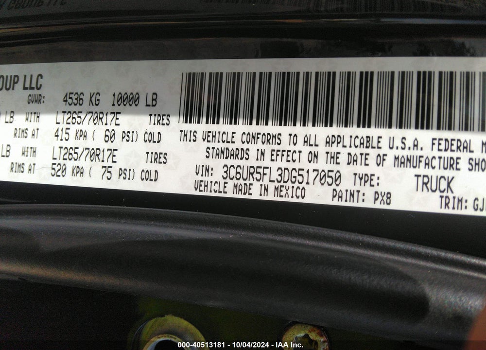 2013 RAM 2500 LAIE VIN: 3C6UR5FL3DG517050