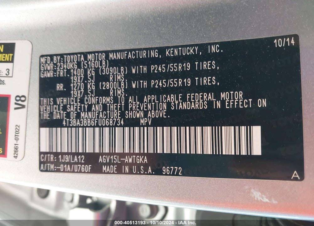 2015 TOYOTA VENZA XLE VIN: 4T3BA3BB6FU068734