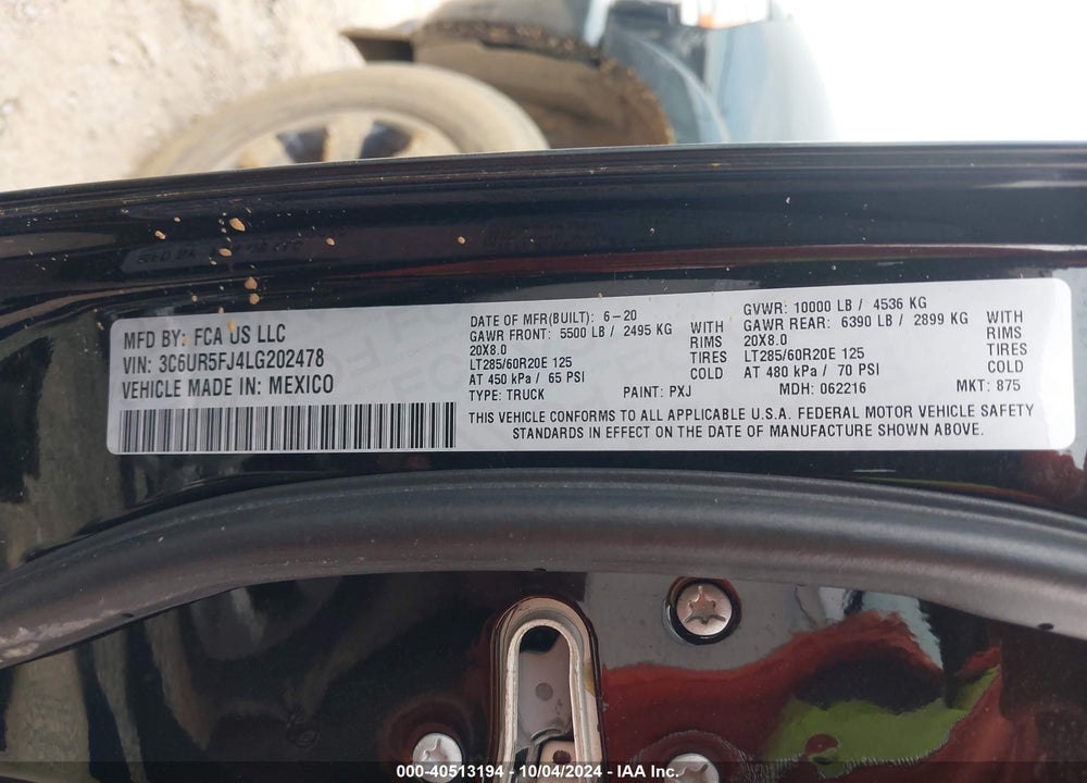 2020 RAM 2500 LAIE  4X4 6'4 BOX VIN: 3C6UR5FJ4LG202478