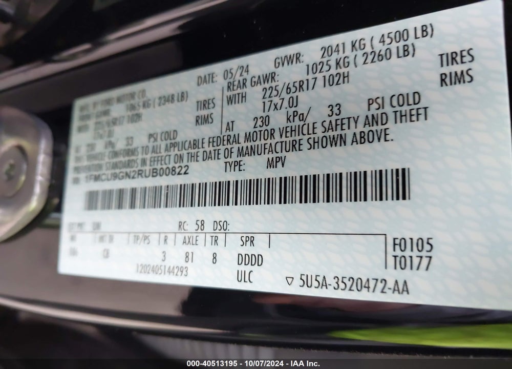 2024 FORD ESCAPE ACTIVE VIN: 1FMCU9GN2RUB00822