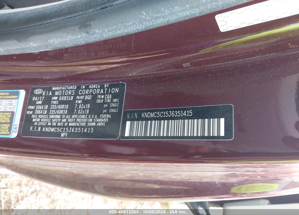 2018 KIA SEDONA SX VIN: KNDMC5C15J6351415