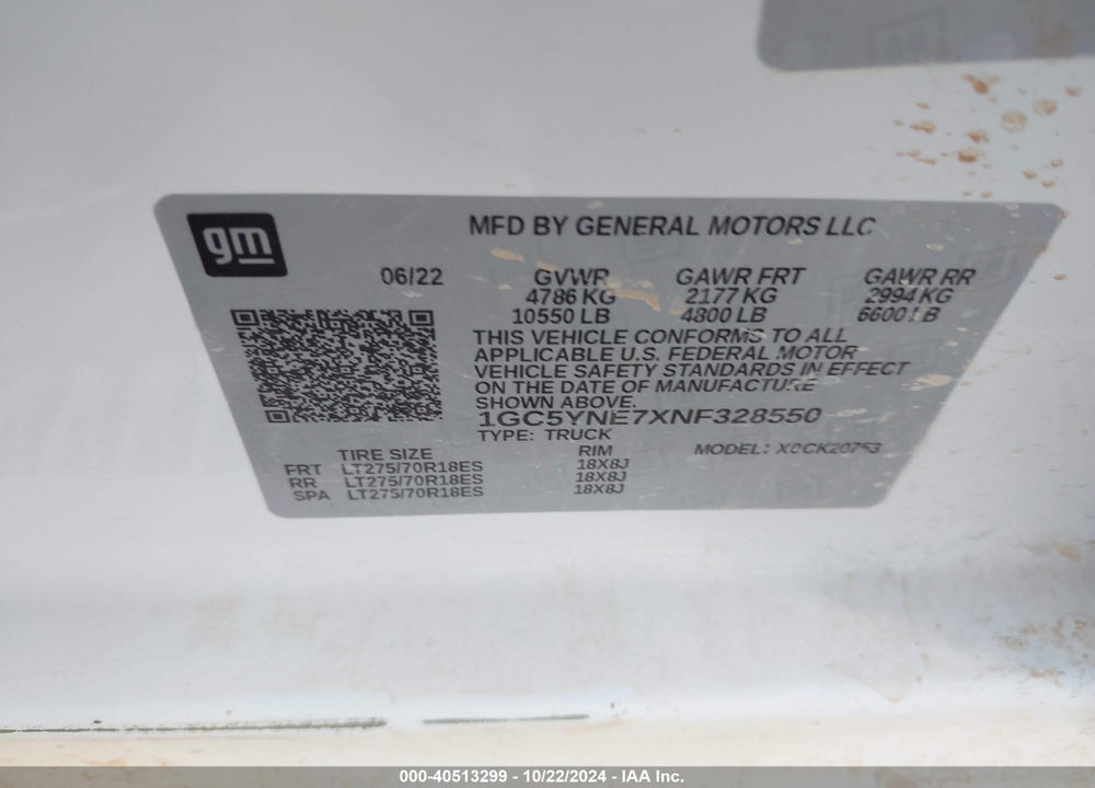 2022 CHEVROLET SILVERADO 2500HD 4WD STANDARD BED LT VIN: 1GC5YNE7XNF328550