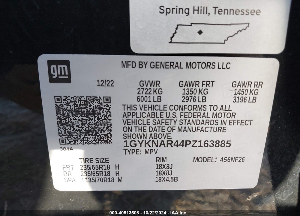2023 CADILLAC XT5 FWD LUXURY VIN: 1GYKNAR44PZ163885