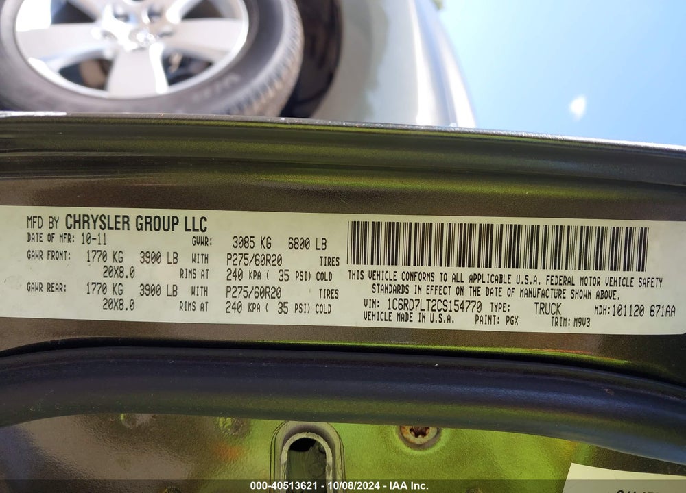 2012 RAM 1500 SLT VIN: 1C6RD7LT2CS154770