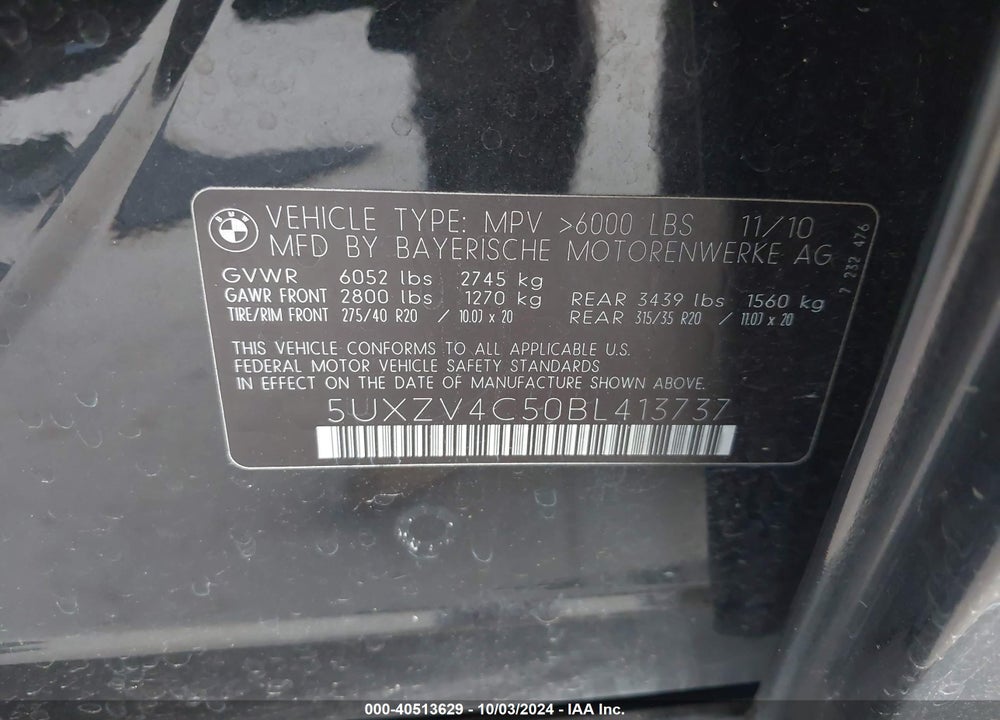 2011 BMW X5 XDRIVE35I/XDRIVE35I PREMIUM/XDRIVE35I SPORT ACTIVITY VIN: 5UXZV4C50BL413737