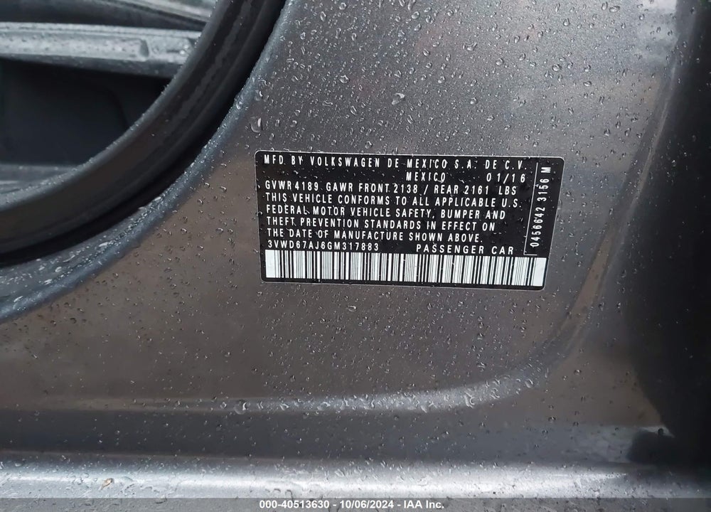 2016 VOLKSWAGEN JETTA 1.4T SE VIN: 3VWD67AJ6GM317883