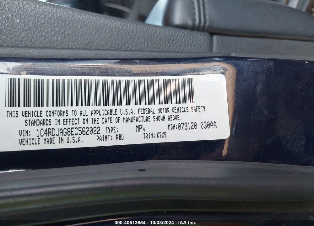 2014 DODGE DURANGO SXT VIN: 1C4RDJAG8EC562022