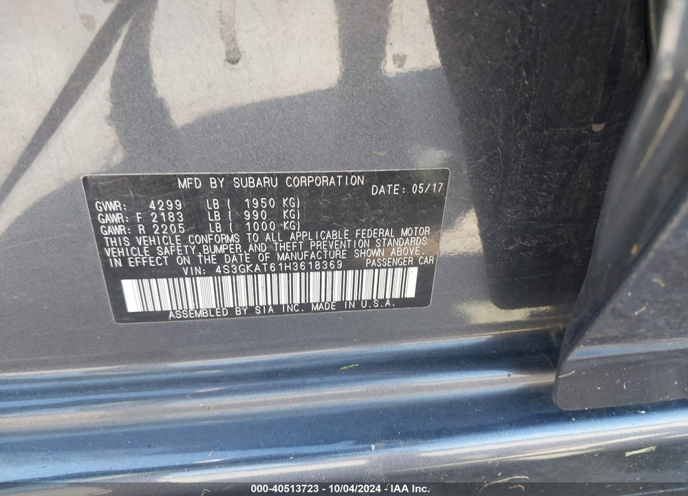2017 SUBARU IMPREZA 2.0I LIMITED VIN: 4S3GKAT61H3618369