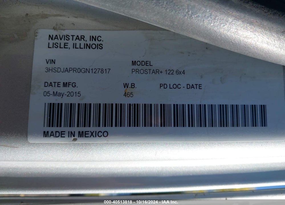 2016 INTERNATIONAL PROSTAR VIN: 3HSDJAPR0GN127817