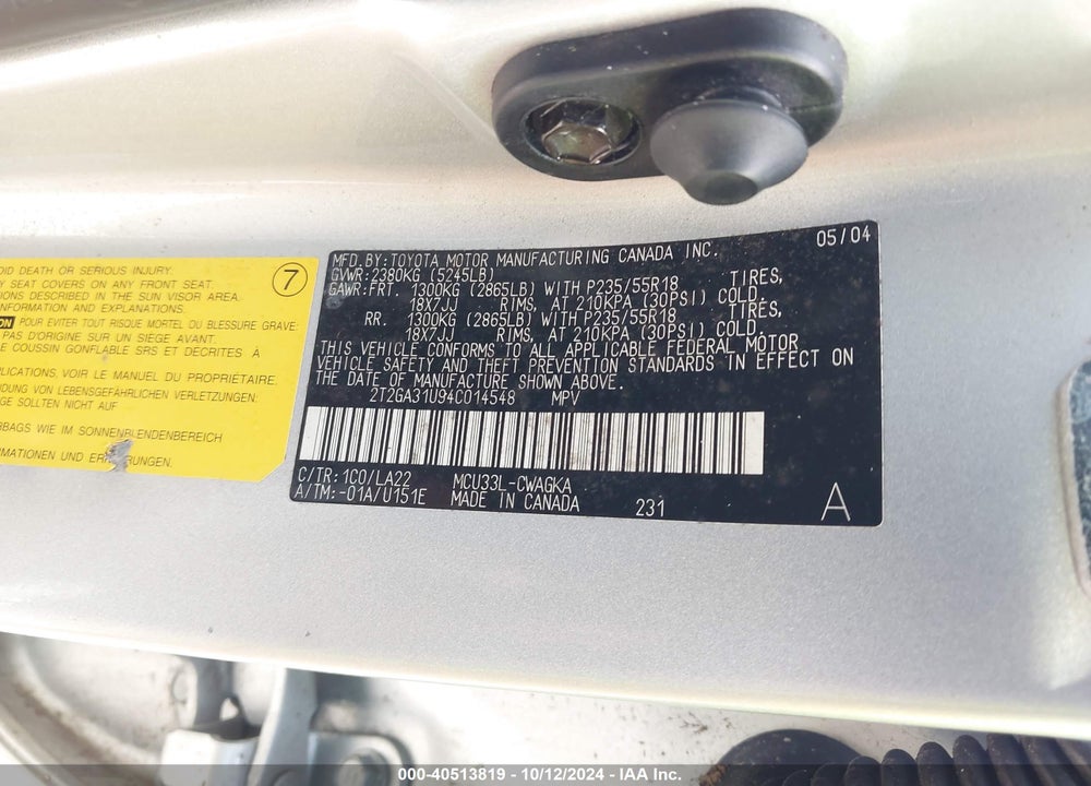 2004 LEXUS RX 330 VIN: 2T2GA31U94C014548
