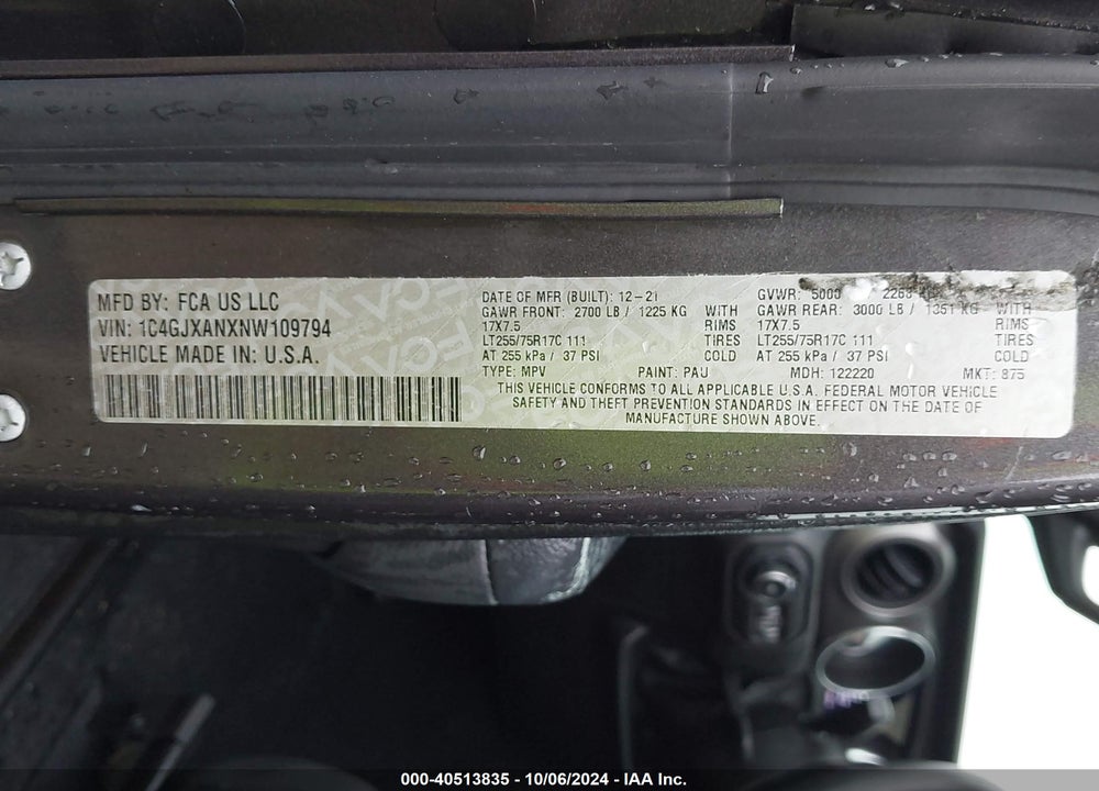 2022 ANGLER JEEP WR WILLYS SPORT 4X4 VIN: 1C4GJXANXNW109794