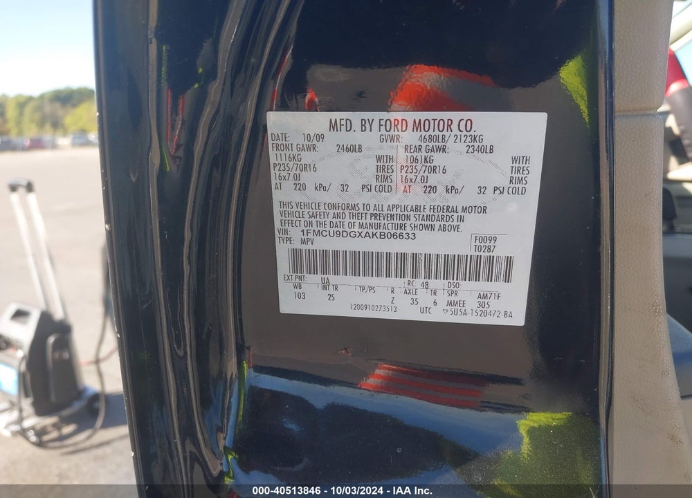 2010 FORD ESCAPE XLT VIN: 1FMCU9DGXAKB06633