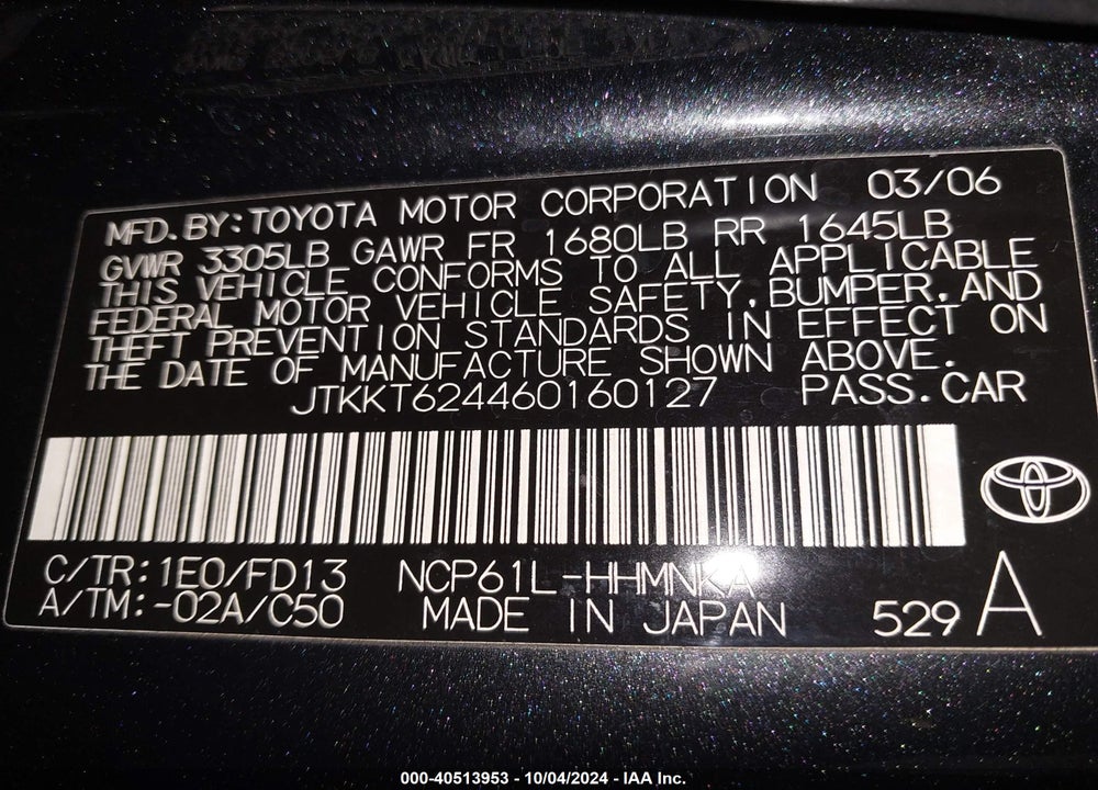 2006 SCION XA VIN: JTKKT624460160127