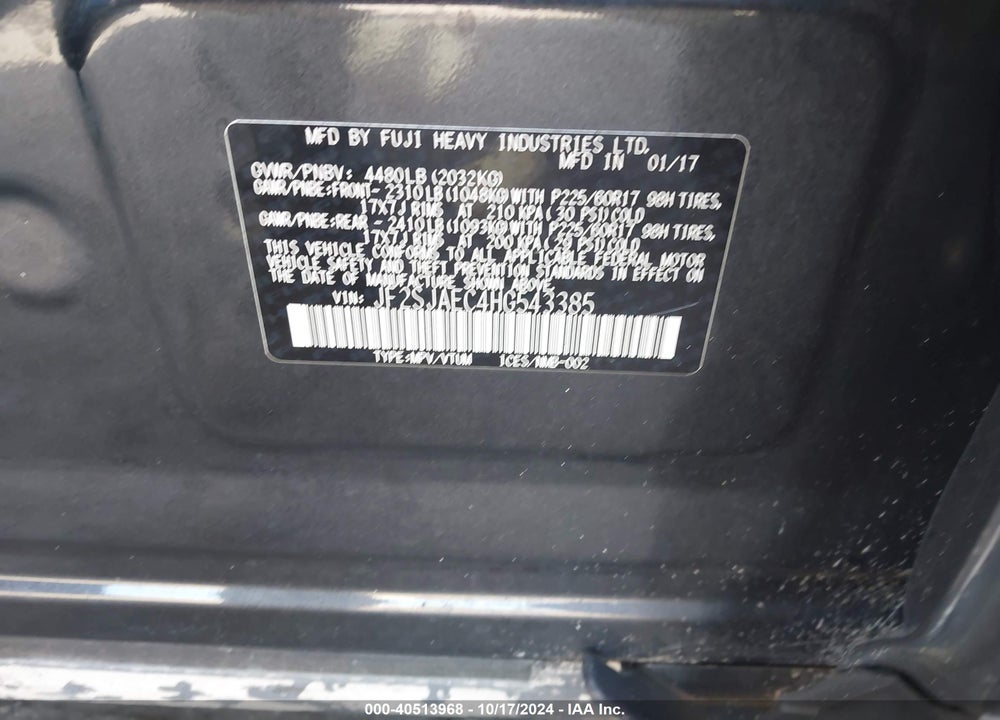 2017 SUBARU FORESTER VIN: JF2SJAEC4HG543385