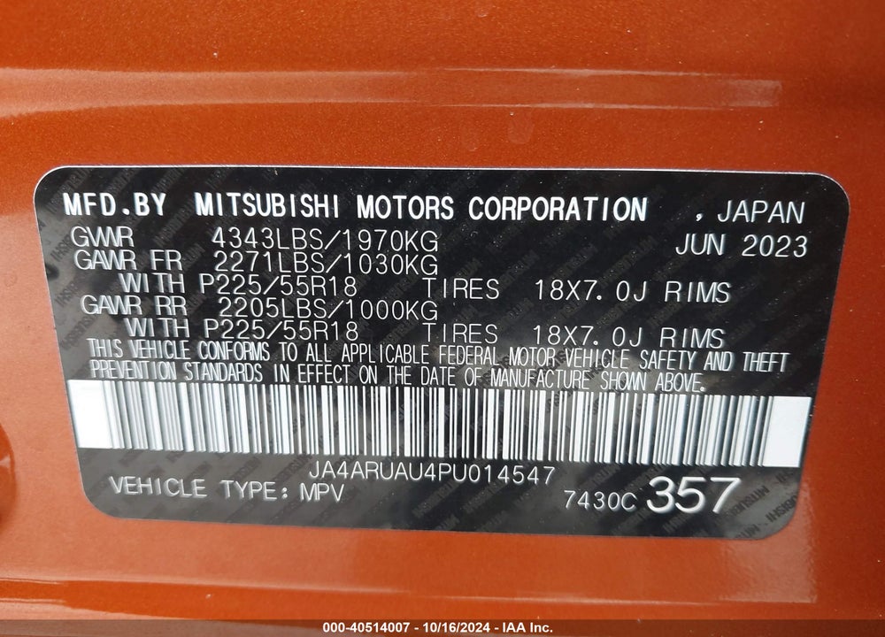 2023 MITSUBISHI OUTLANDER SPORT 2.0 ES VIN: JA4ARUAU4PU014547