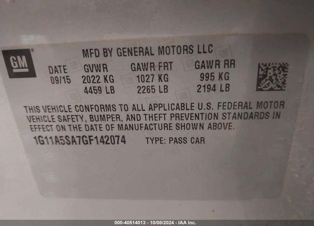 2016 CHEVROLET MALIBU LIMITED VIN: 1G11A5SA7GF142074