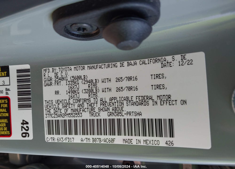 2023 TOYOTA TACOMA TRD OFF ROAD VIN: 3TMCZ5AN2PM552553