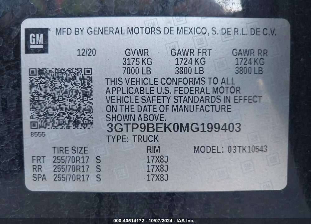 2021 GMC SIERRA 1500 4WD SHORT BOX SLE VIN: 3GTP9BEK0MG199403
