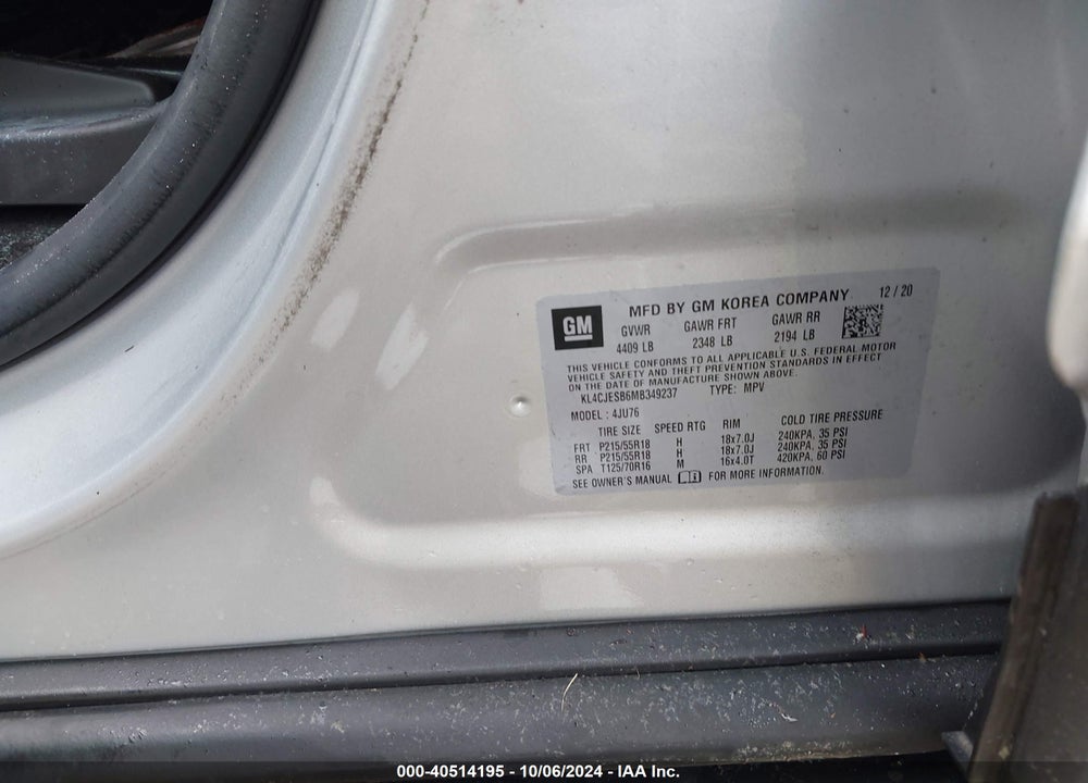 2021 BUICK ENCORE AWD PREFERRED VIN: KL4CJESB6MB349237