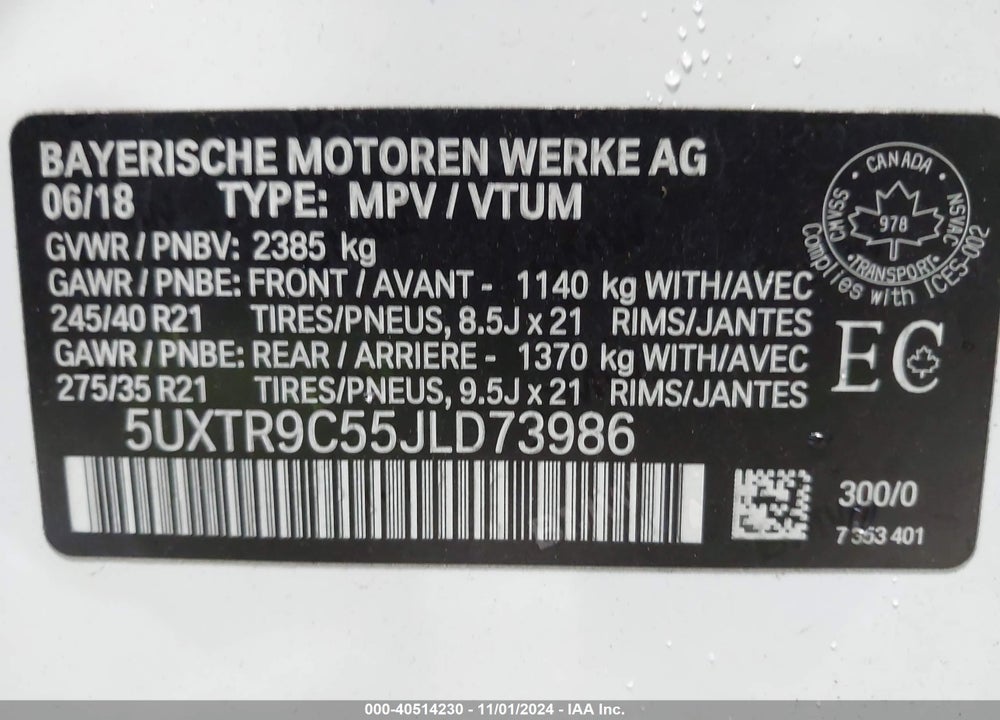2018 BMW X3 XDRIVE30I VIN: 5UXTR9C55JLD73986