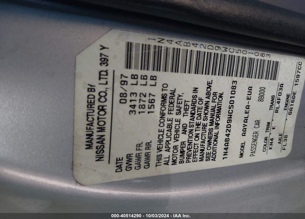 1998 NISSAN 200SX/SE VIN: 1N4AB42D9WC501083