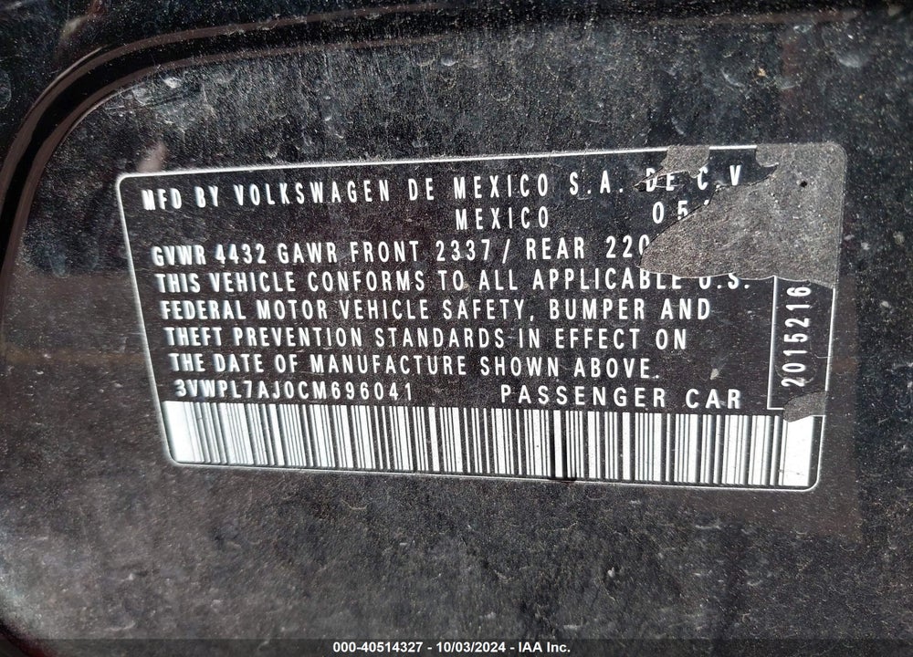 2012 VOLKSWAGEN JETTA SPORTWAGEN 2.0L TDI VIN: 3VWPL7AJ0CM696041