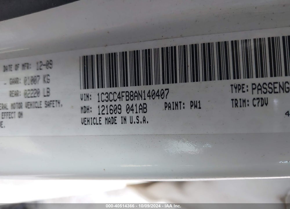 2010 CHRYSLER SEBRING TOURING VIN: 1C3CC4FB8AN140407