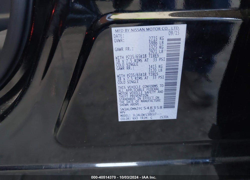 2015 INFINITI QX60 VIN: 5N1AL0MN2FC548358