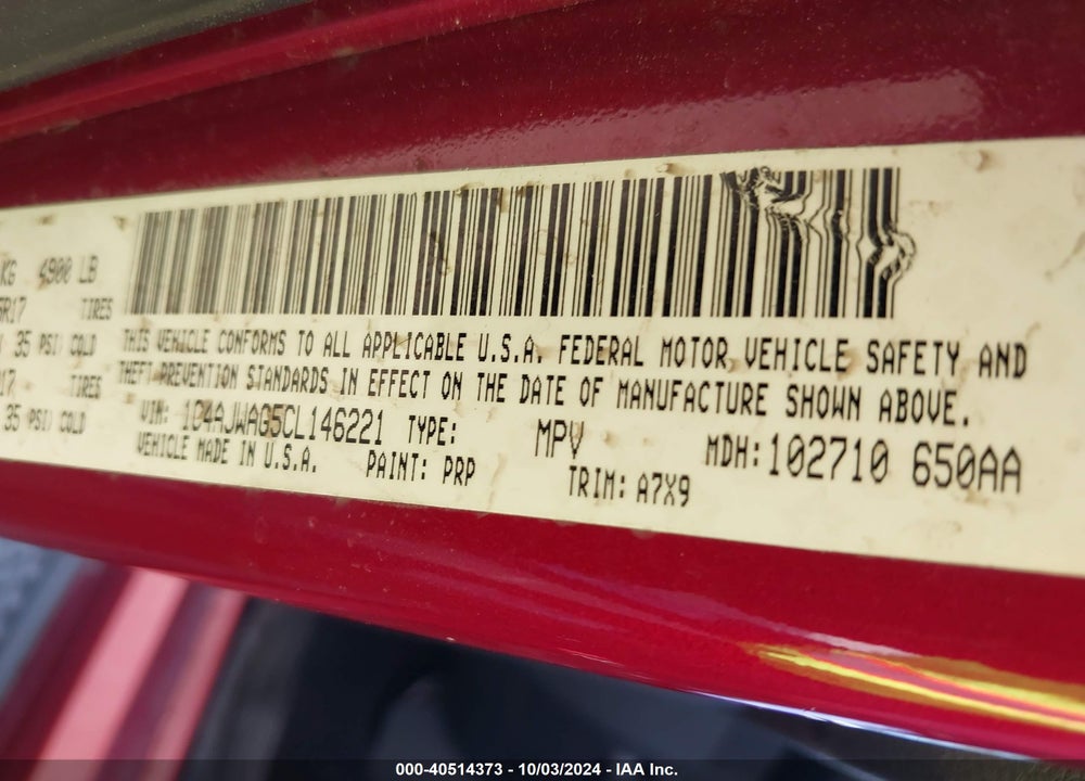2012 JEEP WRANGLER SPORT VIN: 1C4AJWAG5CL146221