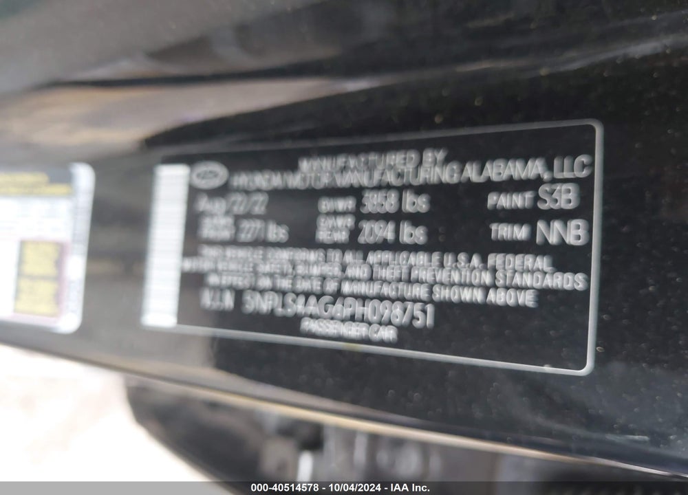 2023 HYUNDAI ELANTRA SEL VIN: 5NPLS4AG6PH098751
