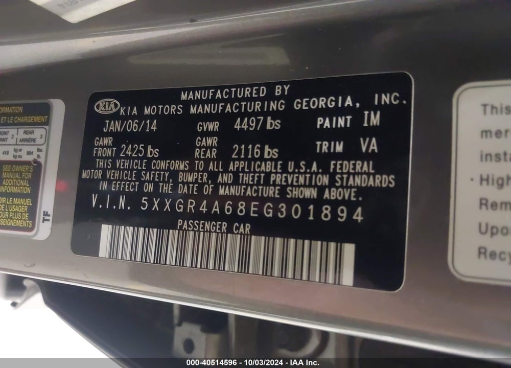 2014 KIA OPTIMA SX TURBO VIN: 5XXGR4A68EG301894