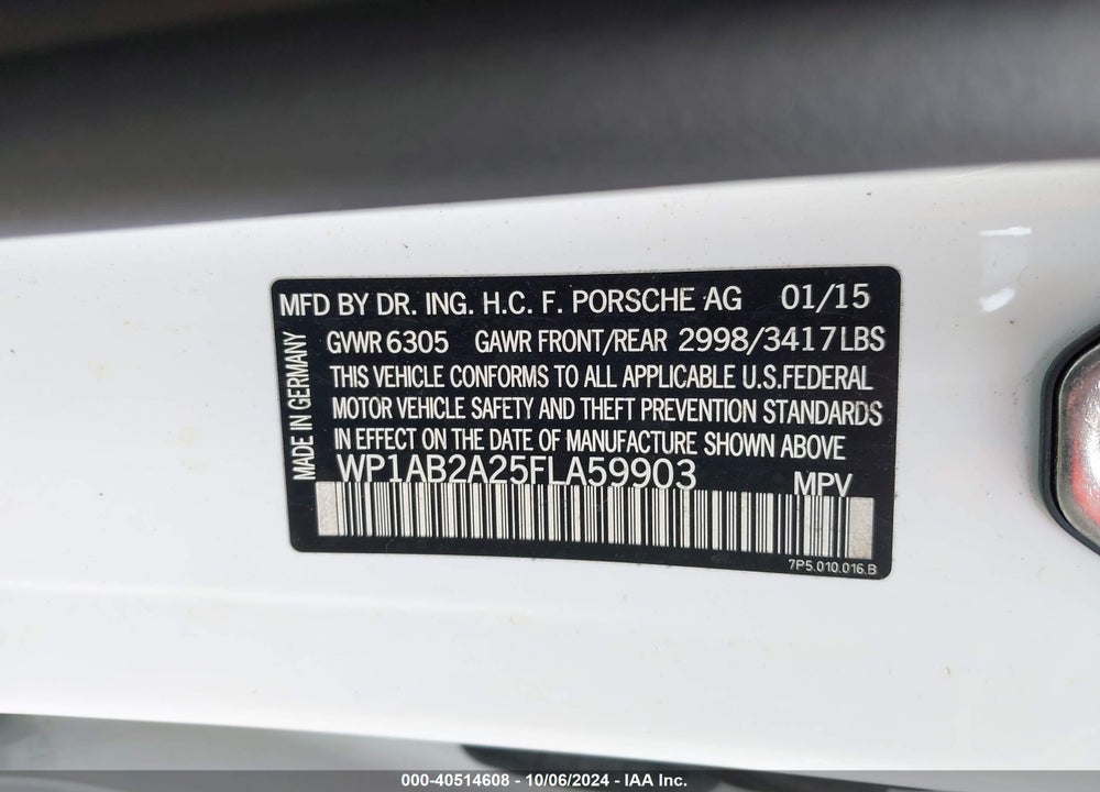 2015 PORSCHE CAYENNE S VIN: WP1AB2A25FLA59903