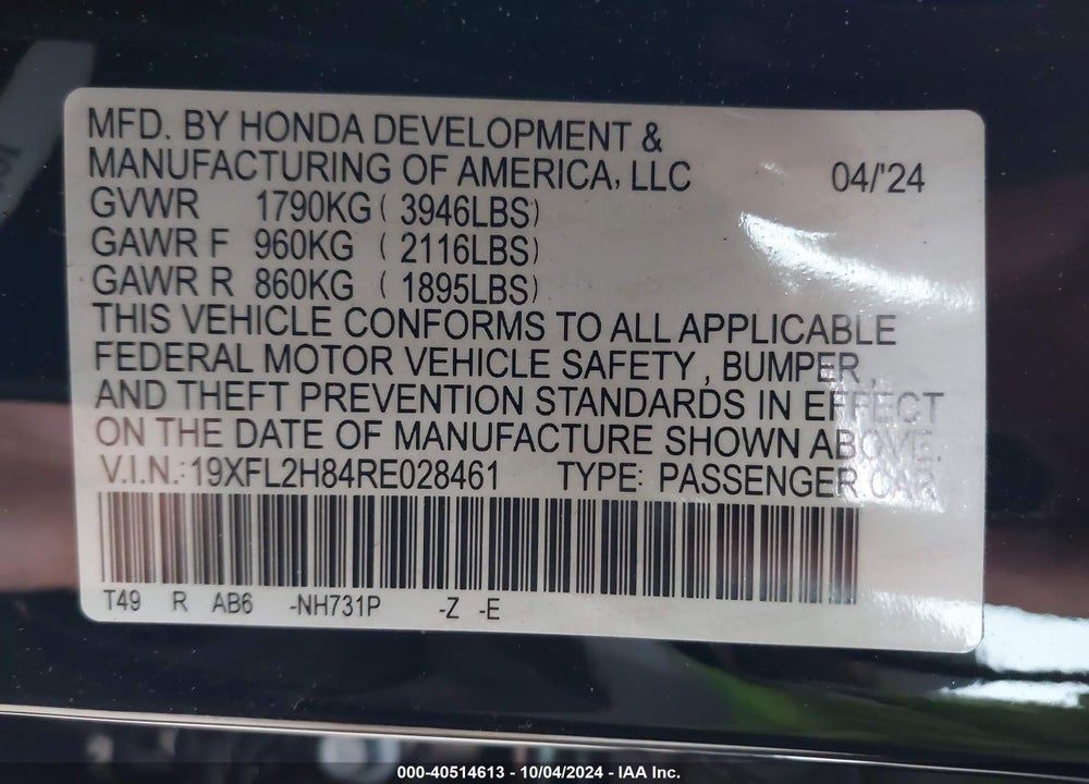 2024 HONDA CIVIC SPORT VIN: 19XFL2H84RE028461