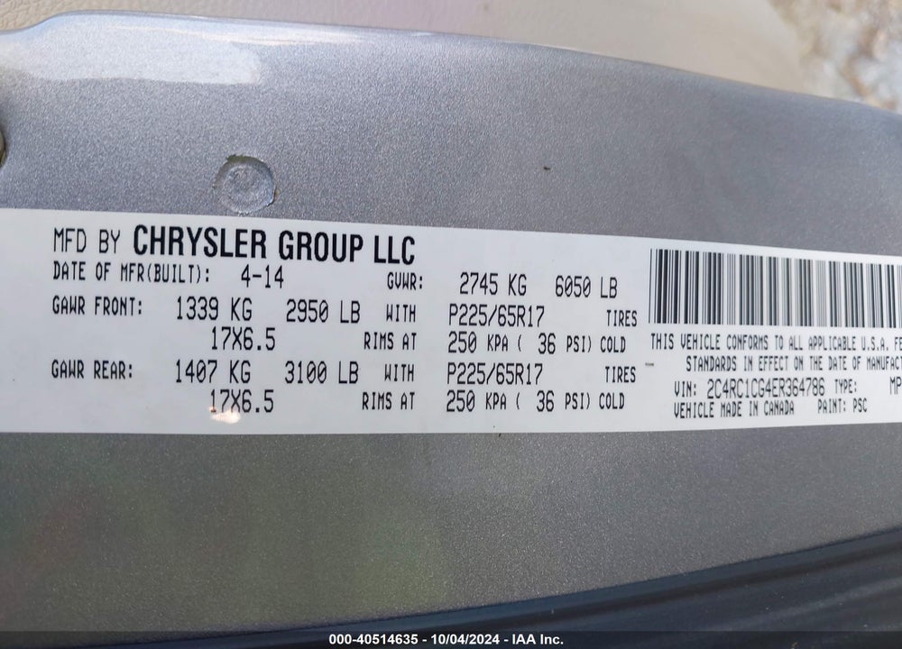 2014 CHRYSLER TOWN & COUNTRY TOURING-L VIN: 2C4RC1CG4ER364786