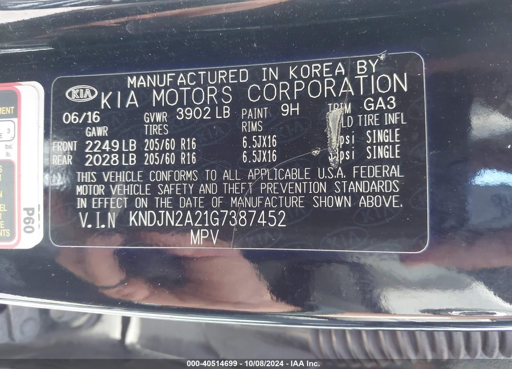 2016 KIA SOUL VIN: KNDJN2A21G7387452