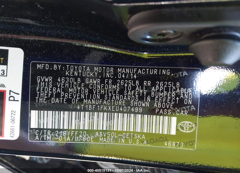 2014 TOYOTA CAMRY SE VIN: 4T1BF1FKXEU407499