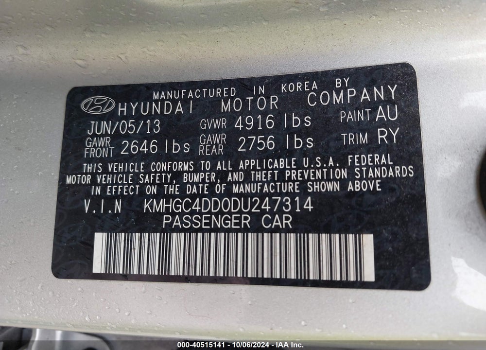 2013 HYUNDAI GENESIS 3.8 VIN: KMHGC4DD0DU247314