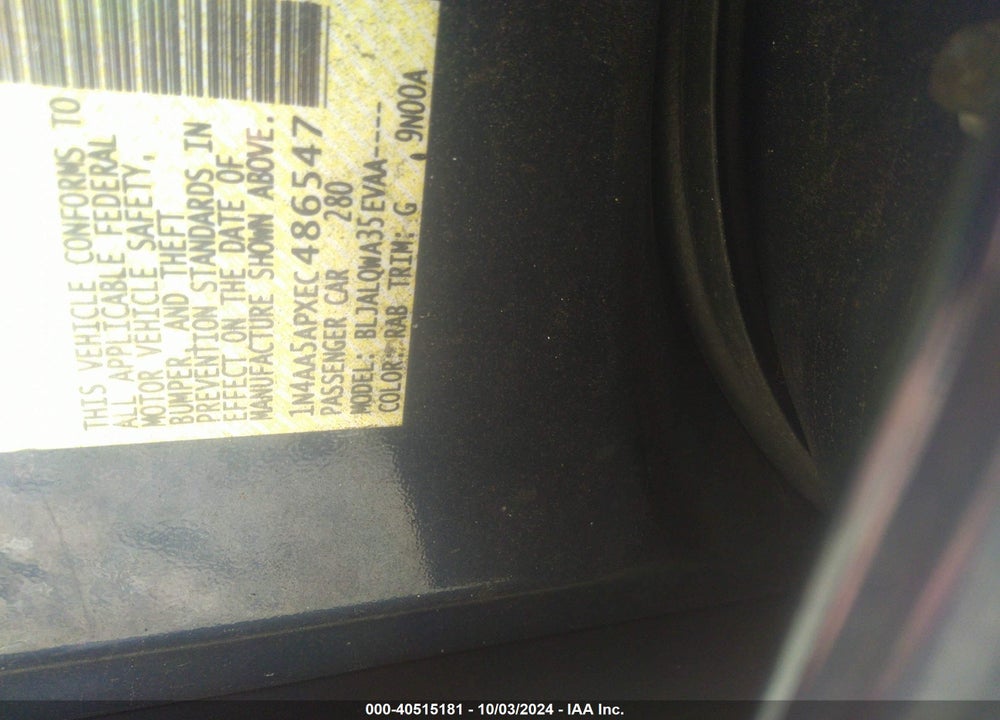 2014 NISSAN MAXIMA 3.5 S VIN: 1N4AA5APXEC486547
