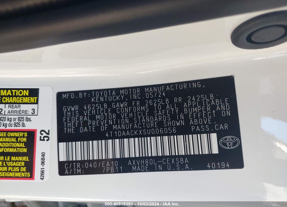 2025 TOYOTA CAMRY SE VIN: 4T1DAACKXSU006056
