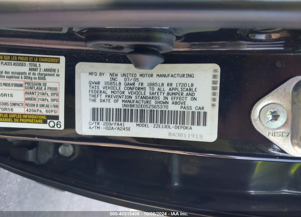 2005 TOYOTA COROLLA CE VIN: 1NXBR32E05Z565370