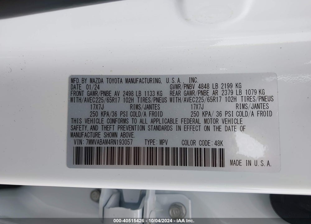 2024 MAZDA CX-50 2.5 S SELECT VIN: 7MMVABAM4RN193057