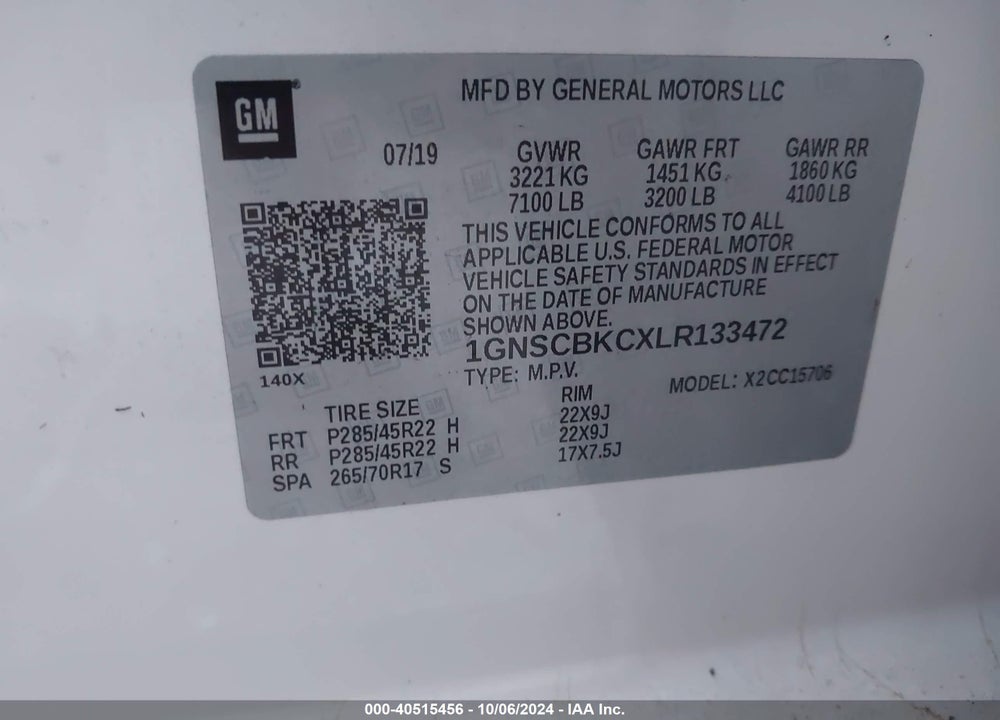 2020 CHEVROLET TAHOE 2WD LT VIN: 1GNSCBKCXLR133472