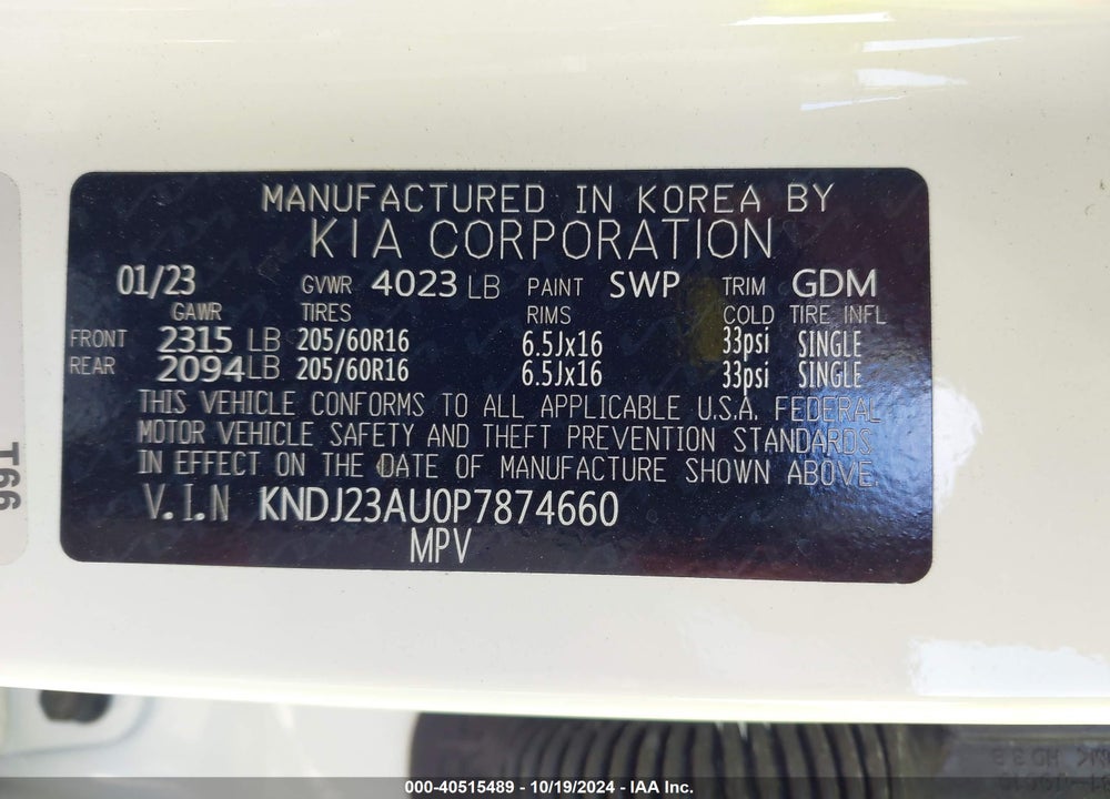2023 KIA SOUL LX VIN: KNDJ23AU0P7874660