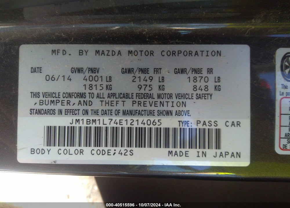 2014 MAZDA 3 I TOURING VIN: JM1BM1L74E1214065