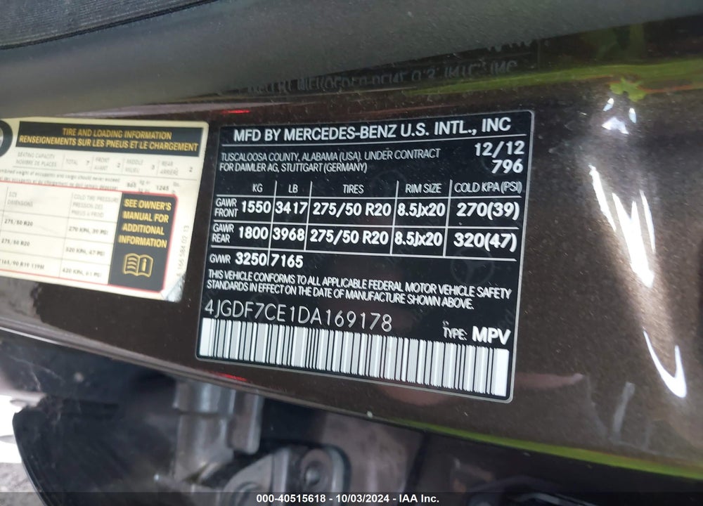 2013 MERCEDES-BENZ GL 450 4MATIC VIN: 4JGDF7CE1DA169178