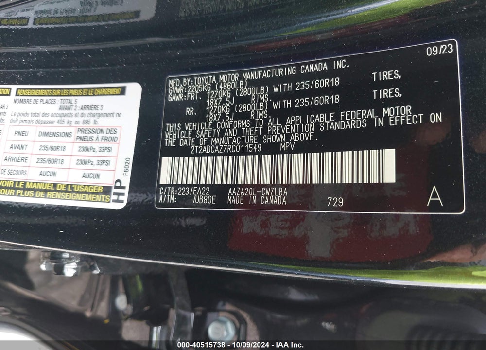 2024 LEXUS NX 250 VIN: 2T2ADCAZ7RC011549